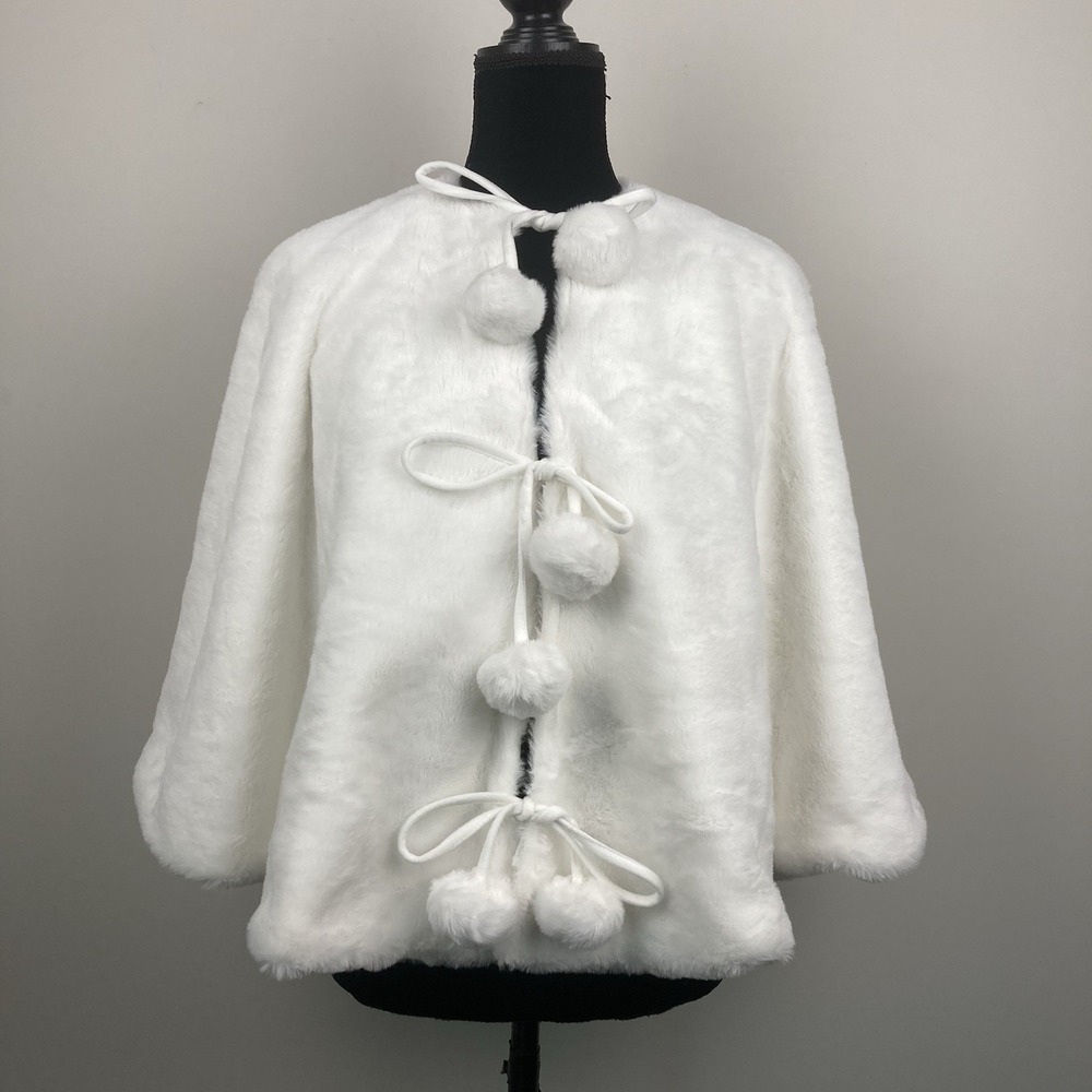 Women's Poncho One Size Fits Most White Faux Fur Wrap Poncho Cape Warm